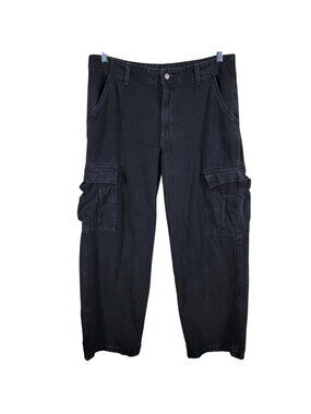 Levi's Womens Black Cotton Denim 94 Baggy Cargo Jeans Size 31 Y2K Skater Loose